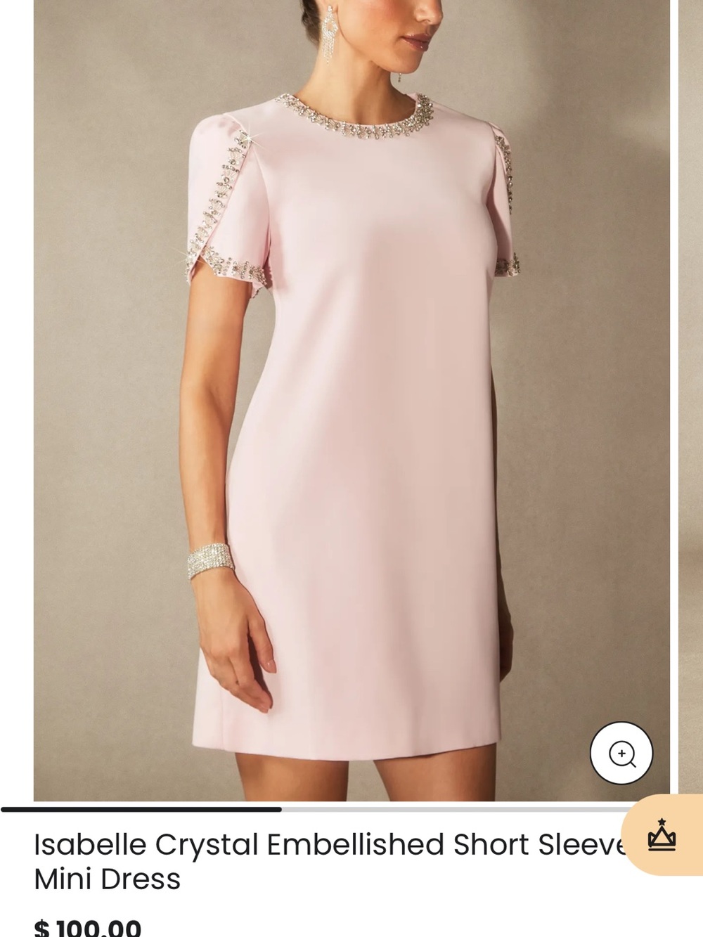 Embellished Short Sleeve Mini Dress - Blush Pink